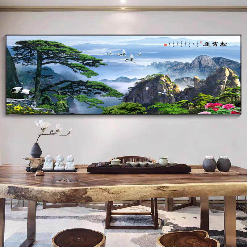 新中式迎客松发光山水画客厅玄关装饰画招财风水画办公室背景挂画