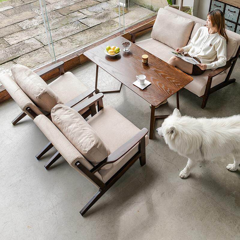 奶茶店桌椅组合清吧甜品店咖啡厅沙发实木休闲 椅民宿接待会客洽