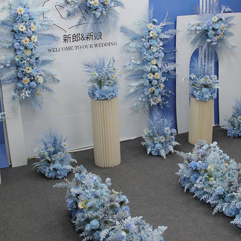整仿真花蓝色婚庆花艺婚礼布置地tb-67224花路花引点花背景角花迎