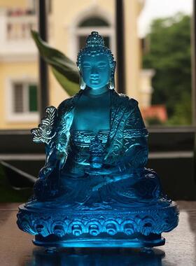 高档药禅悦佛艺手工古法琉璃药佛师件佛像师琉璃光王如来桌面摆礼