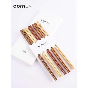 木筷5双木质分餐中式 批发玉米实木筷子家用专人一人色家庭装