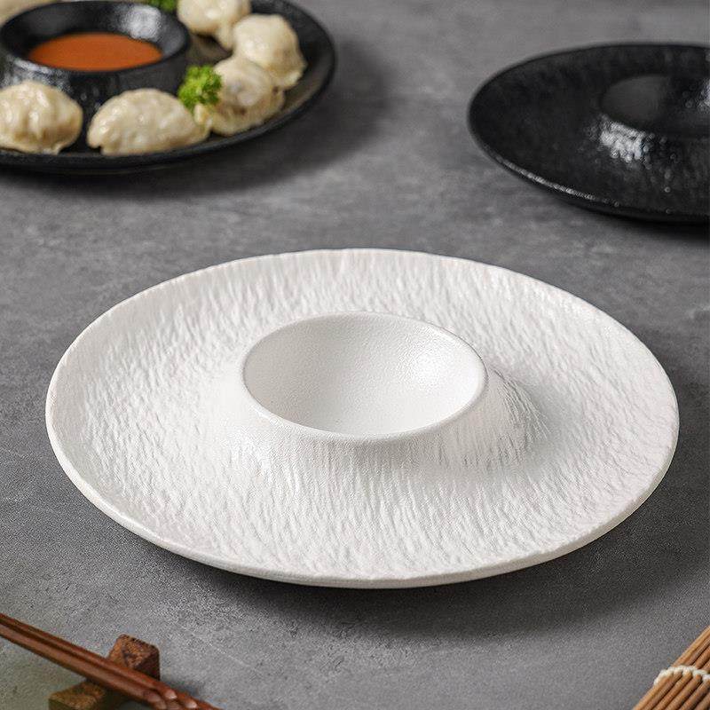 饺子盘子带醋碟日式三文鱼饺子专用盘带醋碟烧烤摆放盘商用酒店陶,餐饮具,盘,淘宝优惠券,粉丝福利购,淘宝优惠卷