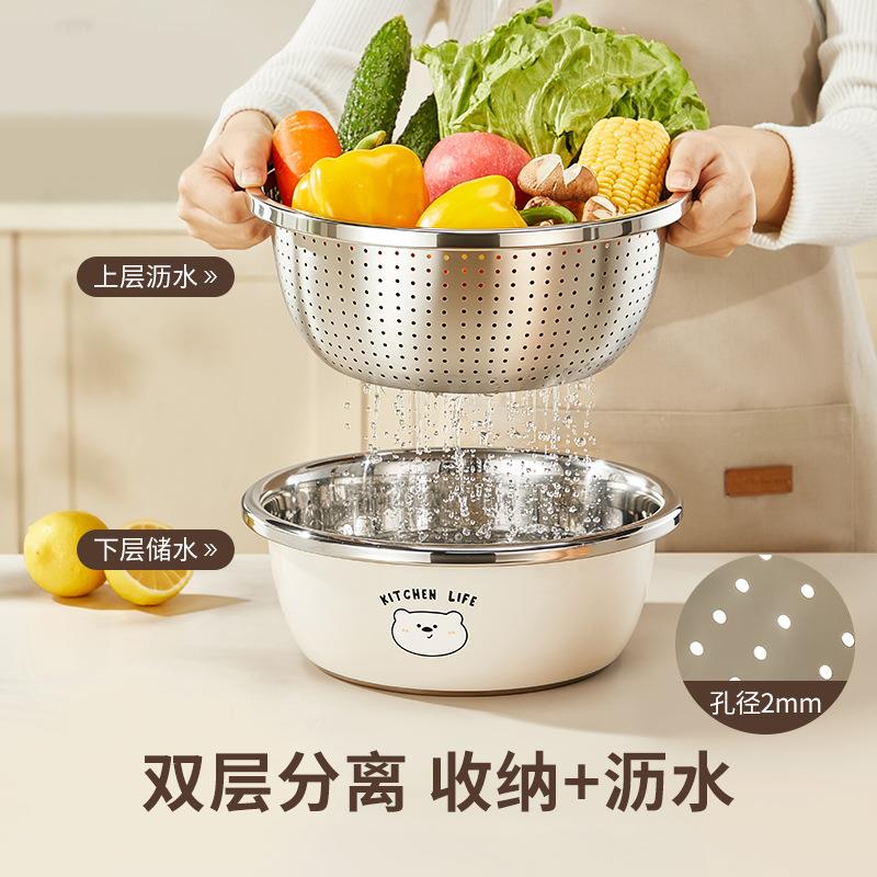 包邮不锈钢盆家用厨房洗菜盆沥水篮淘米神器和面盆滤水篮