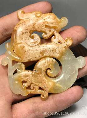 高古玉古玉老玉岫玉战汉龙凤对玉佩挂件做工精细皮克老气仿古玉器