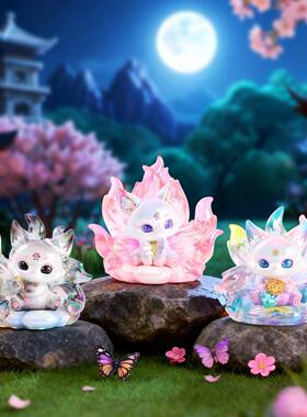 网红热卖新款国潮1040-405古风上古诗画尾九狐盲盒创意桌面脂树摆