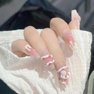 手工穿戴甲手绘穿戴甲软糯奶油蛇蛇抱蛋蛇系美甲可拆卸假指甲