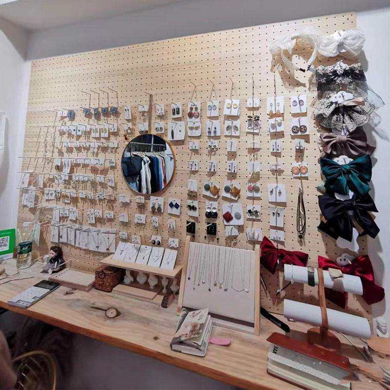 耳环架实木饰品店展示架精品店实木洞洞板墙壁壁挂式隔板置物架