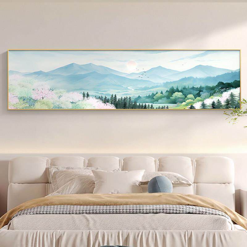 现代简约卧室床头装饰画风景画绿色儿童挂画原木风沙发背景墙壁画