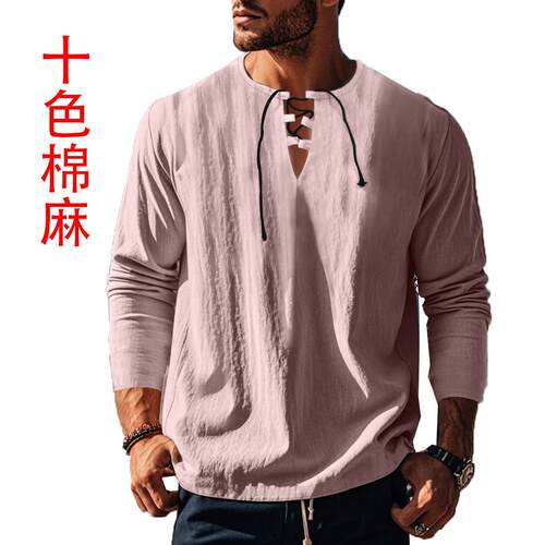 Men's tie collar long shirt made of Asian cotton and