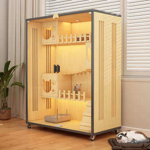 屋猫室内猫豪华玻璃爬架超大猫窝房实木家用别墅猫笼子猫全景猫笼