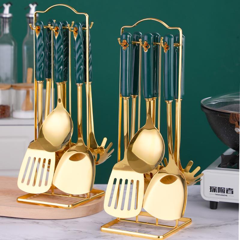 北欧风厨具套装全套 家用厨房不锈钢锅铲勺铲 隔热手柄厨用工具