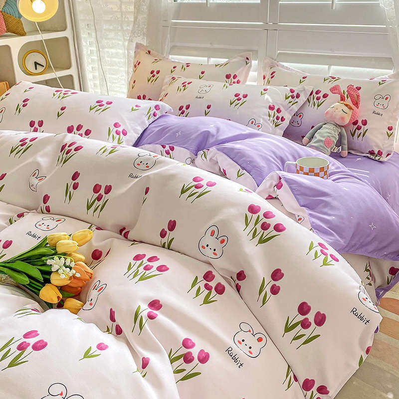 学生宿舍四季加厚磨毛四羊绒家用件套四通用用件套植物保暖款床单