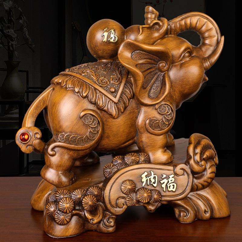 招财如意大象摆件一对新中式风水工艺品玄关入户客厅办公室装饰品