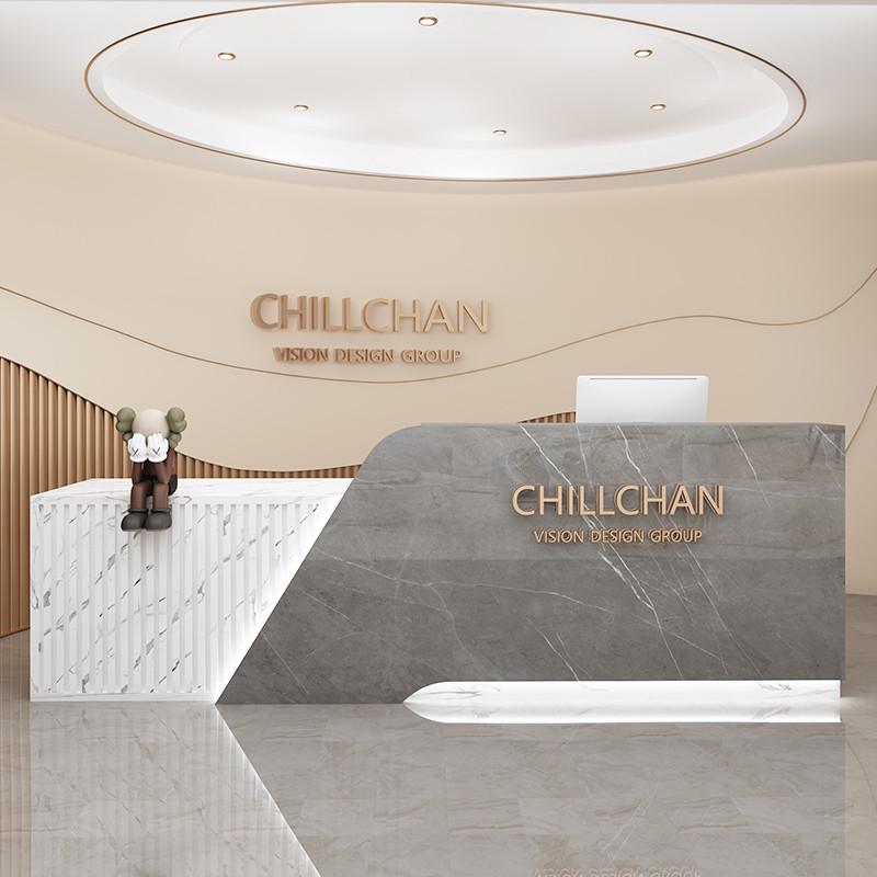 现代简约办公桌吧台收银台前台美容院高档文件柜子轻奢弧形接待台