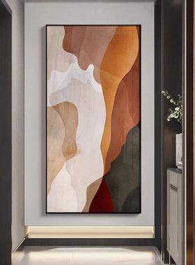 橙色抽象轻奢玄关装饰画现代简约竖版挂画样板间过道走廊尽头壁画