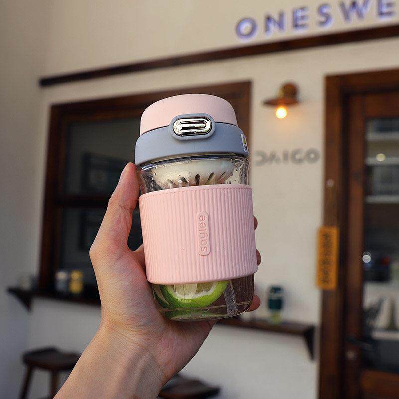 小众设计玻璃杯夏季女外带咖啡杯可携式吸管杯高级感ins风泡茶杯