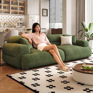 法式覆古布艺沙发客厅小户型中古风墨绿色直排新款山谷沙发三人位