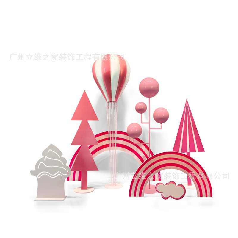 春季网红陈列美陈粉色珠宝店橱窗商场装饰场景布置道具4S展厅摆件