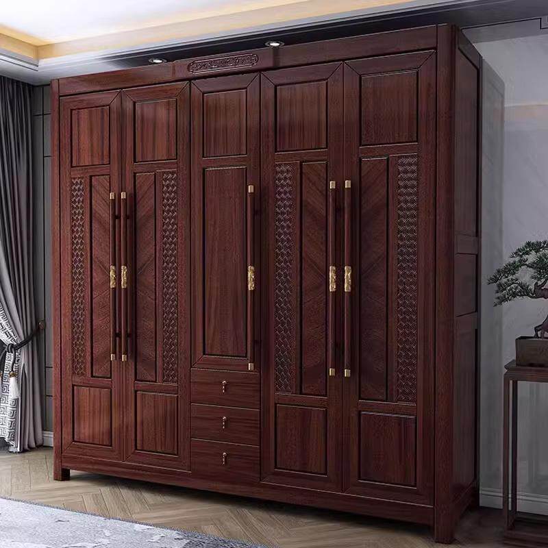 新中式乌金木全实木衣柜三四门五门平开门衣柜卧室储物家用收纳柜