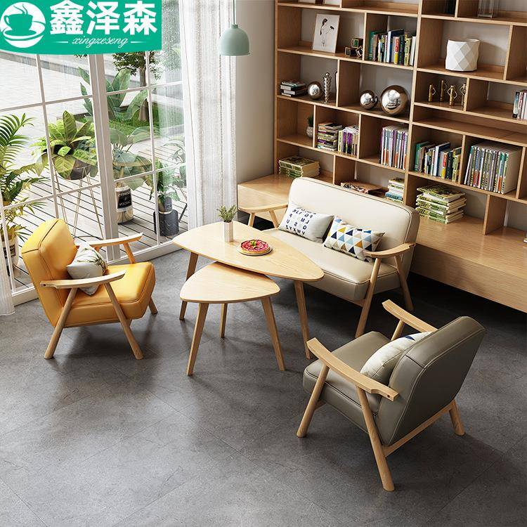 实木咖啡厅沙发奶茶店甜品店卡座桌椅组合休闲区洽谈沙发