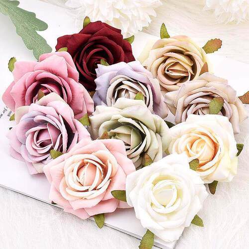 0pcs7cm Wite Rose Artificial Silk Flower eads Decorative