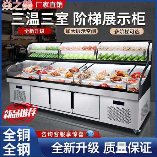 三温三控阶梯点菜柜冷藏冷冻商用明档饭店出口展示柜烧烤保鲜冰箱