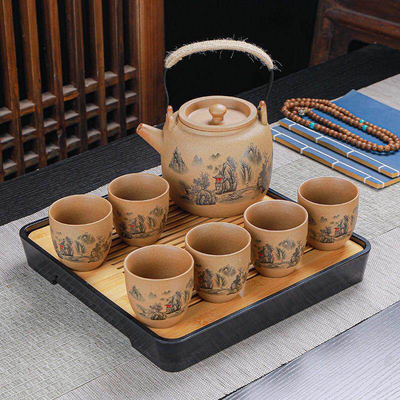 陶瓷茶壶大号家用提梁壶水壶大容量泡茶壶懒人茶具套装凉水壶复古
