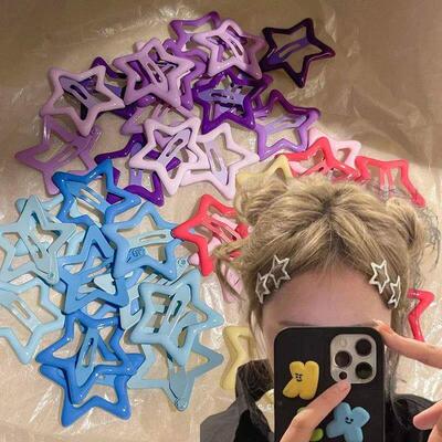 Y2K BB Solid Star Hairclips Girls Colorful Kawaii Star