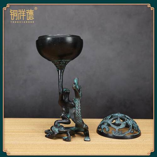 青铜摆件博山炉古青铜器纯铜复古书房书柜博古架古董古玩工艺品