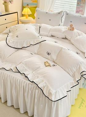 202春秋蝴蝶结刺绣针织韩棉双人家5用四新NLC款版超柔水洗棉件套