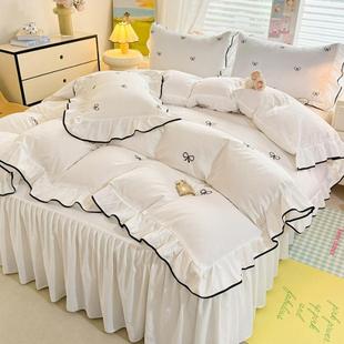 202春秋蝴蝶结刺绣针织韩棉双人家5用四新NLC款 超柔水洗棉件套 版