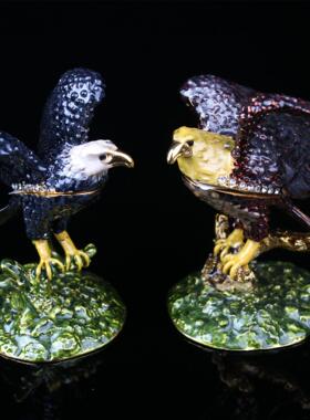 锌合金手工艺品珐琅彩首饰盒大鹏展翅老鹰办公室家居摆件礼品