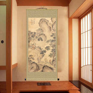 国画五老观瀑图五老天君青赤黄白黑帝挂画客厅书房茶楼卷轴装饰画