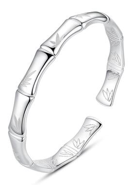 正品约开9999纯银手镯女纯银口竹节银镯子万足女饰品银手环刻字简