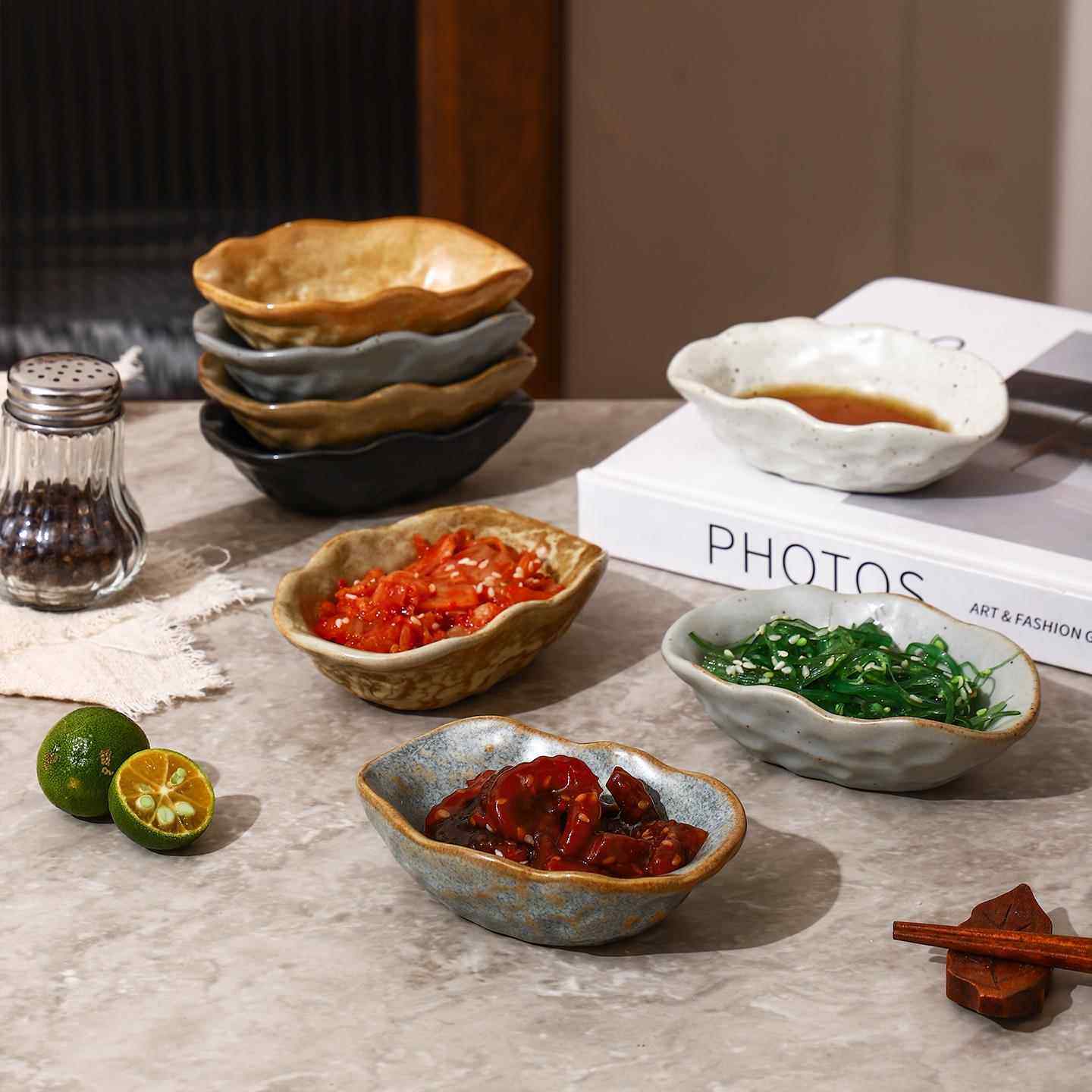 旭航日式粗陶碟不规则味碟高档手捏陶瓷餐具覆古火锅蘸料碟小菜碟,餐饮具,碟,淘宝优惠券,粉丝福利购,淘宝优惠卷