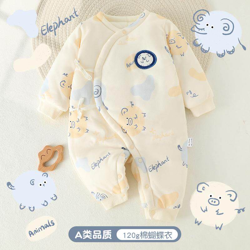 婴儿秋冬衣服A类纯棉宝宝外出爬爬服蝴蝶衣120g纯棉婴儿连体衣