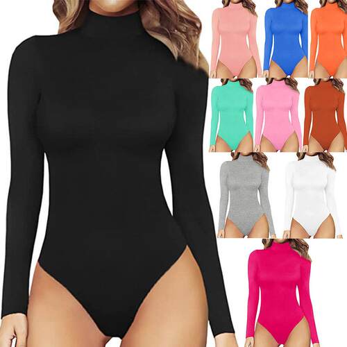 Bodysuits For Women High Neck Long Sleeve Body Suits Snap