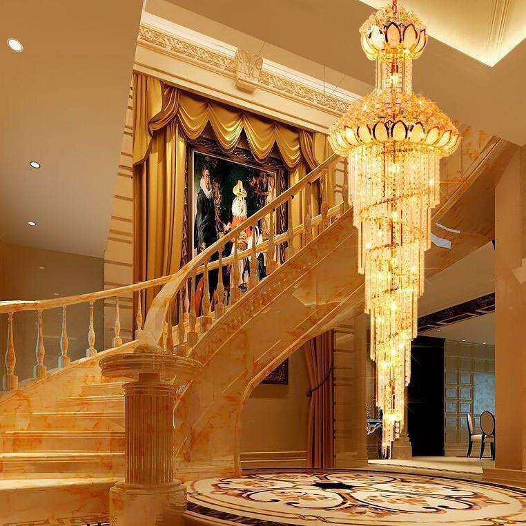 楼梯水晶灯 别墅复式楼梯灯长吊灯 圆形客厅灯大吊灯灯具璀璨