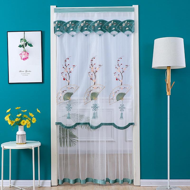 门帘家用免打孔伸缩杆四季通用卧室防蚊遮挡不透人蕾丝挂帘隔断帘