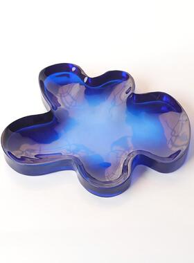 现代简约创意蓝色不规则托盘样板间桌面茶几软装饰品工艺品