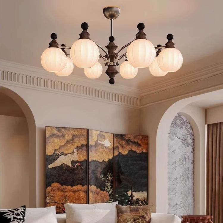 法式中古风客厅吊灯美式复古设计师实木新中式餐厅卧室民宿灯