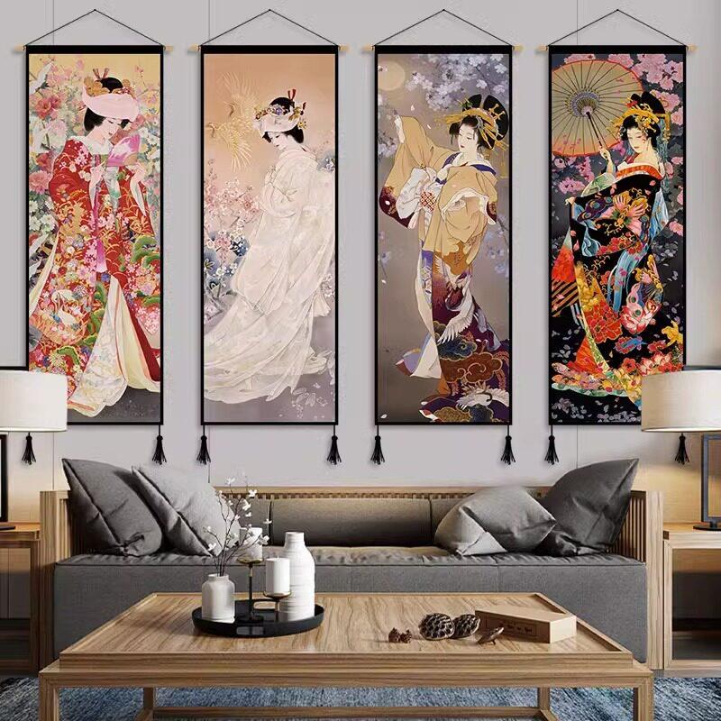 仕女图布艺挂画和风背景墙装饰画网红壁毯挂毯玄关卧室挂布房间