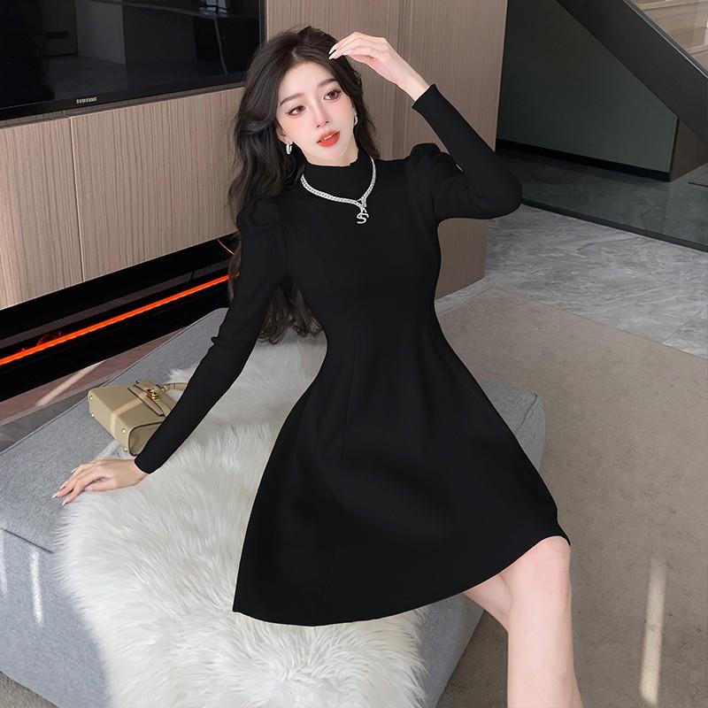 好货休闲风针织半高领打底毛衣连衣裙女配大衣秋冬季新款收腰显瘦