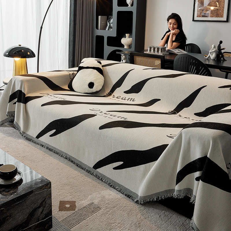 沙发片式雪高级巾沙尼尔防滑感黑白通用盖盖布发套一欧风全北四季