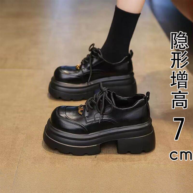 英国真皮黑色厚底乐福鞋女款2025春秋季新款英伦风小皮鞋增高单鞋
