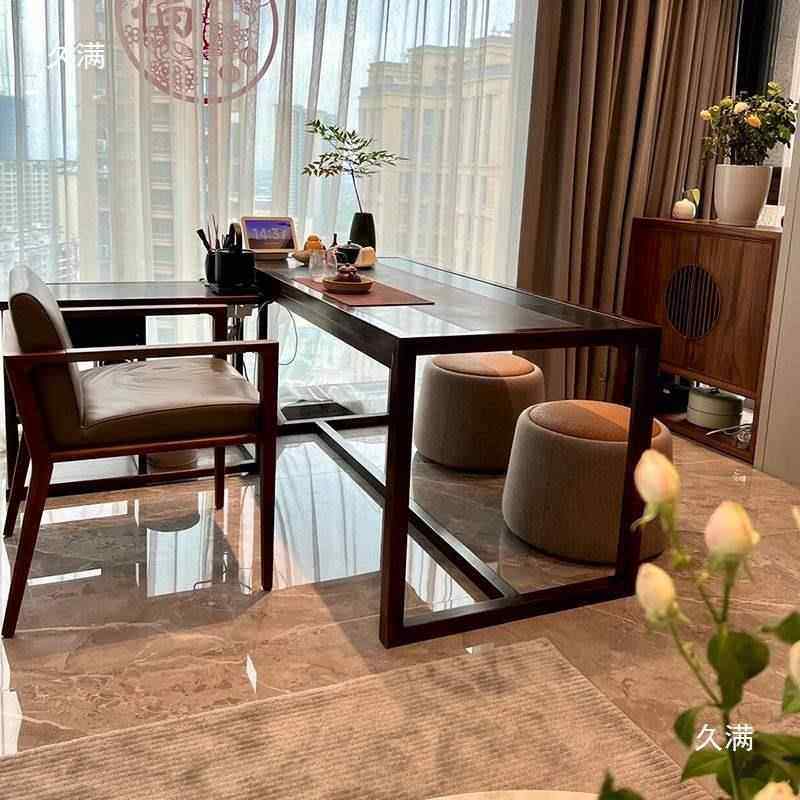 阳台茶桌2024新款型新中式实木茶台小桌组合北胡美黑桃TYE木用圆