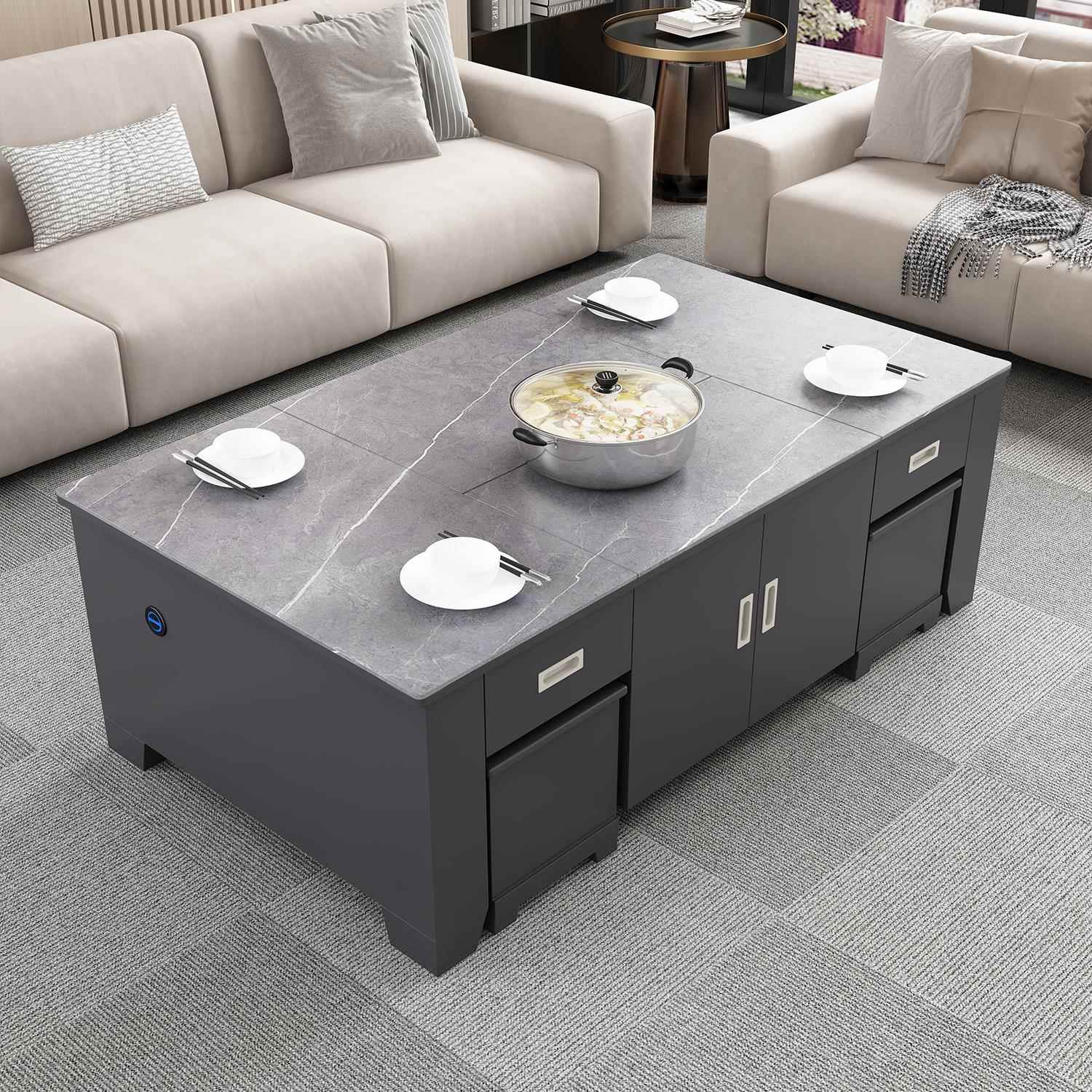 正品岩板可升降两用多功能一体客家用高级智能功夫茶台桌茶桌餐茶