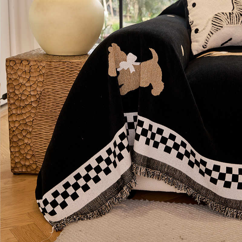 卡通复古风沙发盖布2025新款四季通用沙发巾一整张全盖防滑坐垫毯