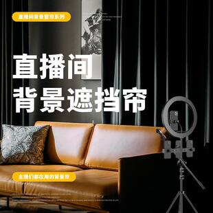 直播背景窗帘高级感遮光2024新款魔术贴免打孔氛围感黑色背景帘布