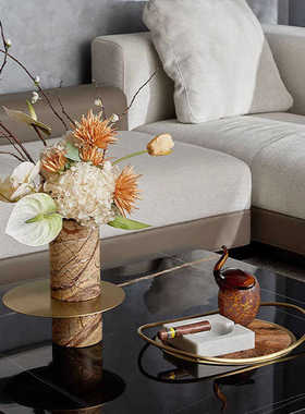 现代轻奢花器样板间售楼处书房书架花瓶花艺托盘组合装饰品摆件